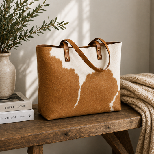 Tricolor Cowhide Tote Bag | Genuine Hair-On Leather Shoulder Bag