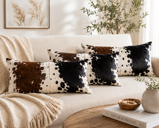 Tricolor Cowhide Pillow Cover | Hair On Hide Decorative Throw Pillow | Western Home Decor