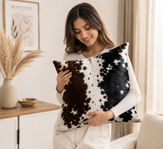 Tricolor Cowhide Pillow Cover | Hair On Hide Decorative Throw Pillow | Western Home Decor